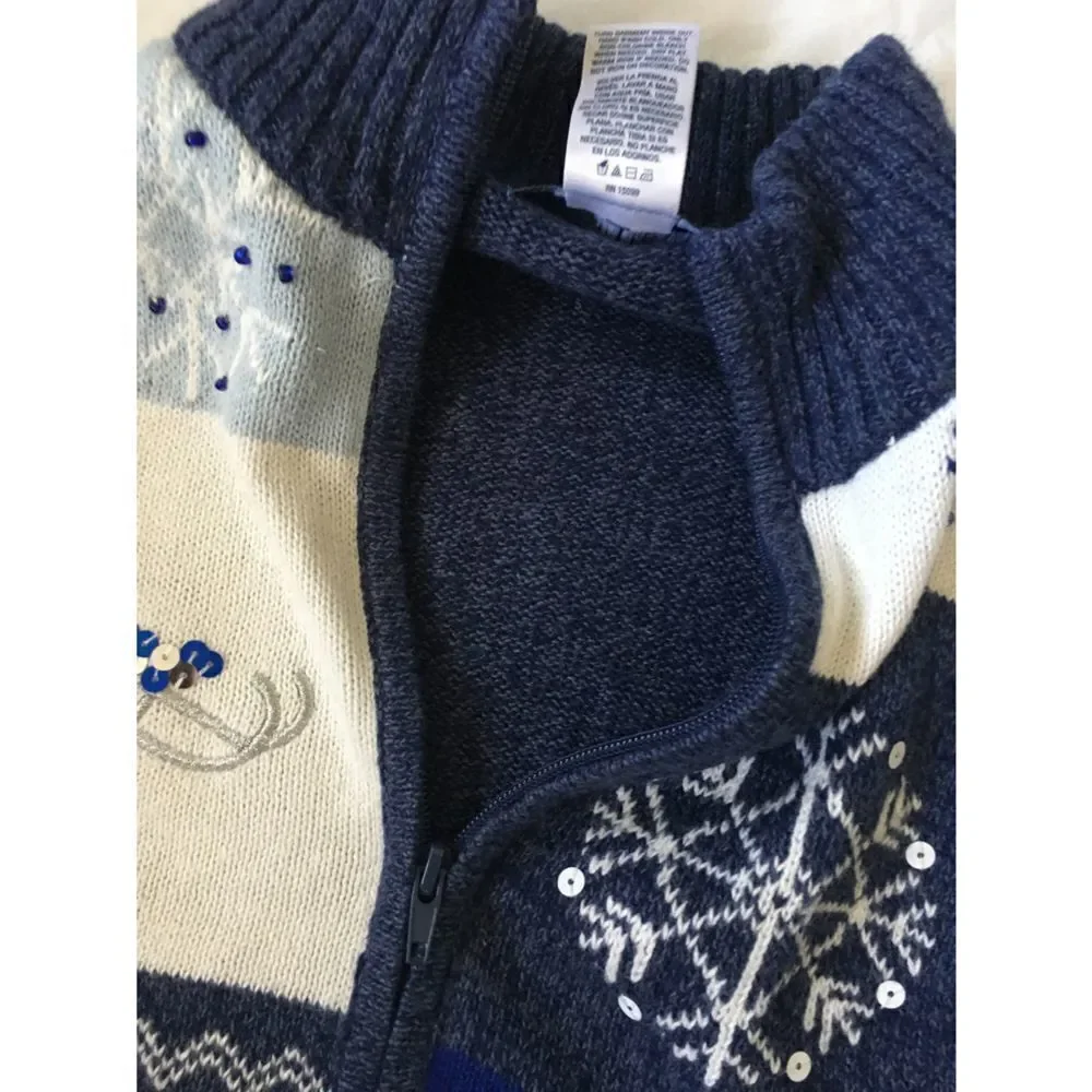 Vintage Classic Elements Christmas Front Zip Cardigan Sweater